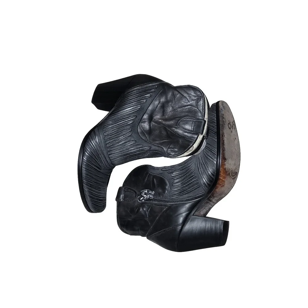 Mark Nason Siren‎ Ankle Boots 6 Black Italian Leather Dragon Zipper Rocker 69106